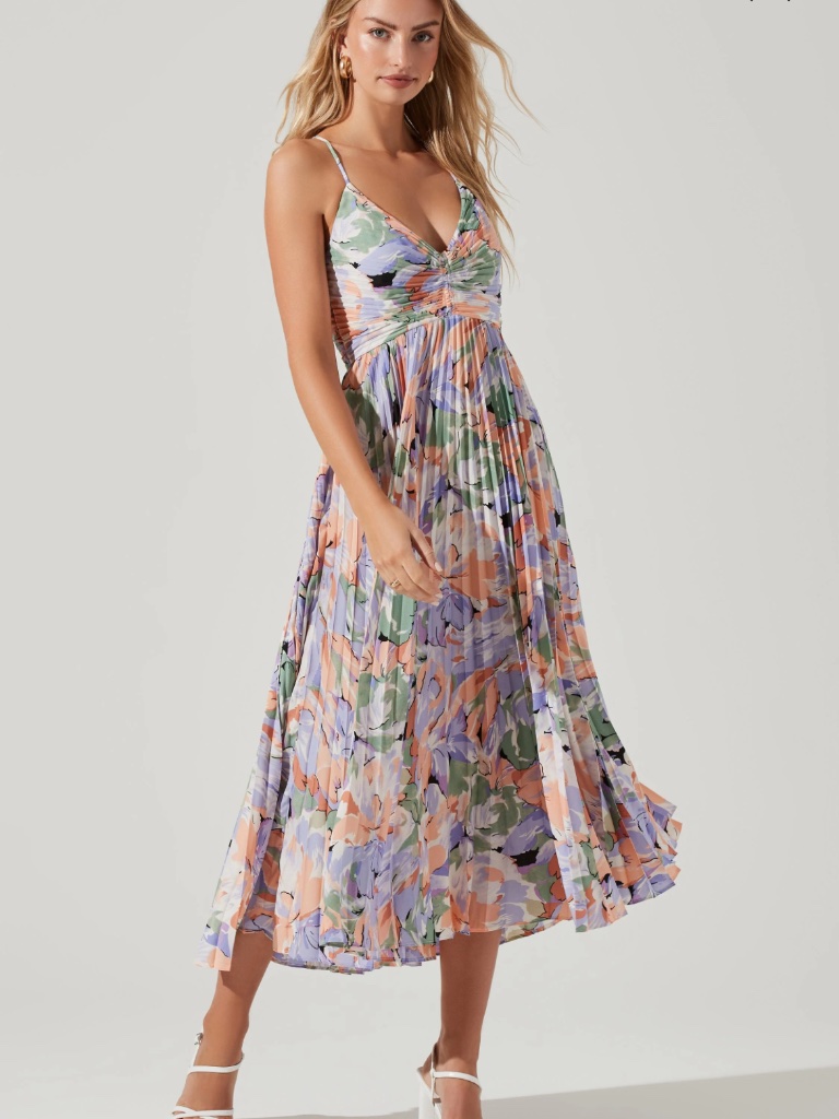Astr Floral Midi Dress In Lavender, Peach & Sage